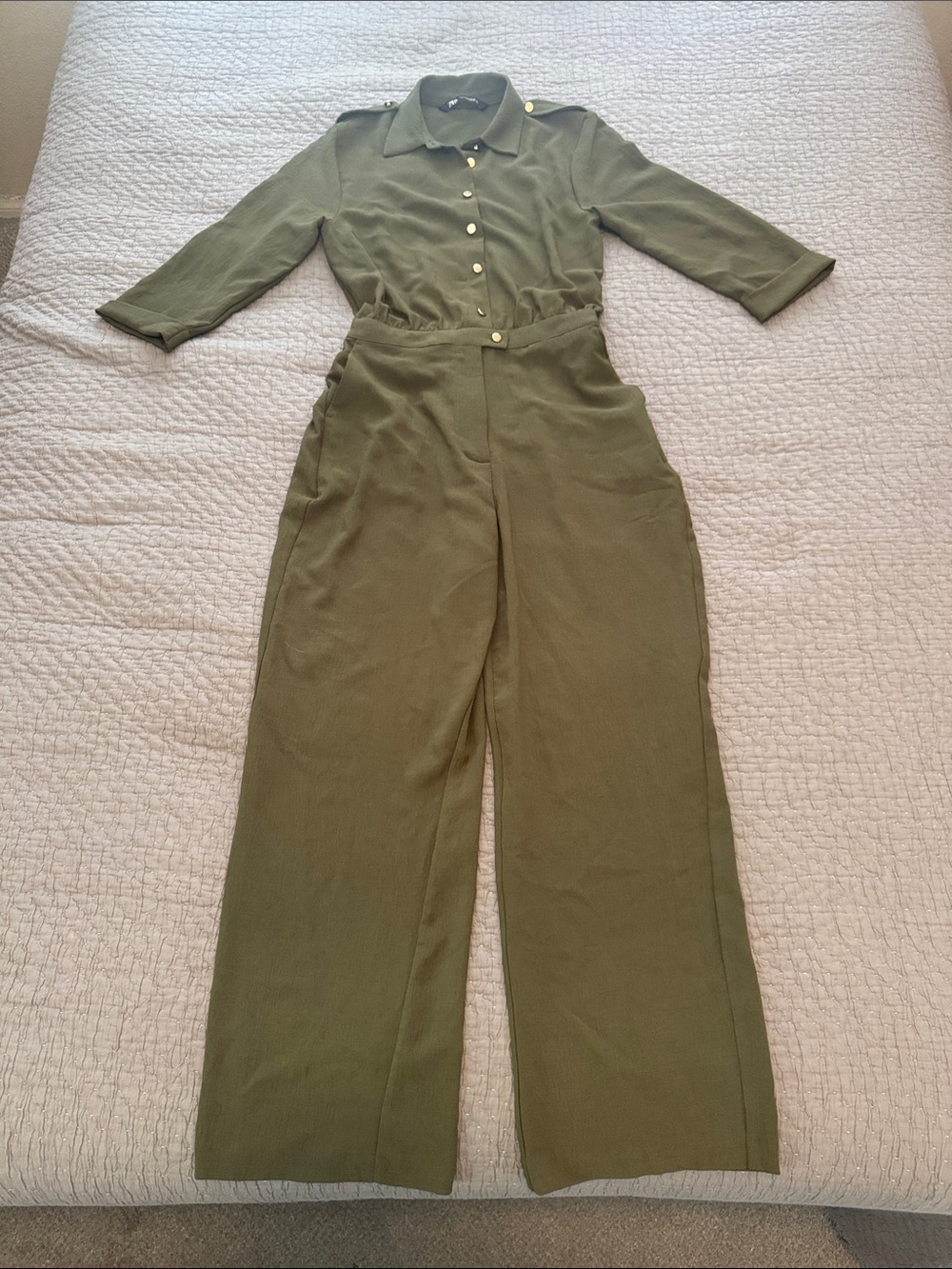 Zara Button Up Olive Green Pantsuit